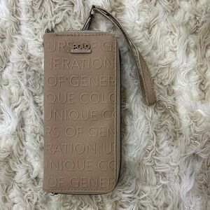 Polo Tan Embossed Zip Wallet